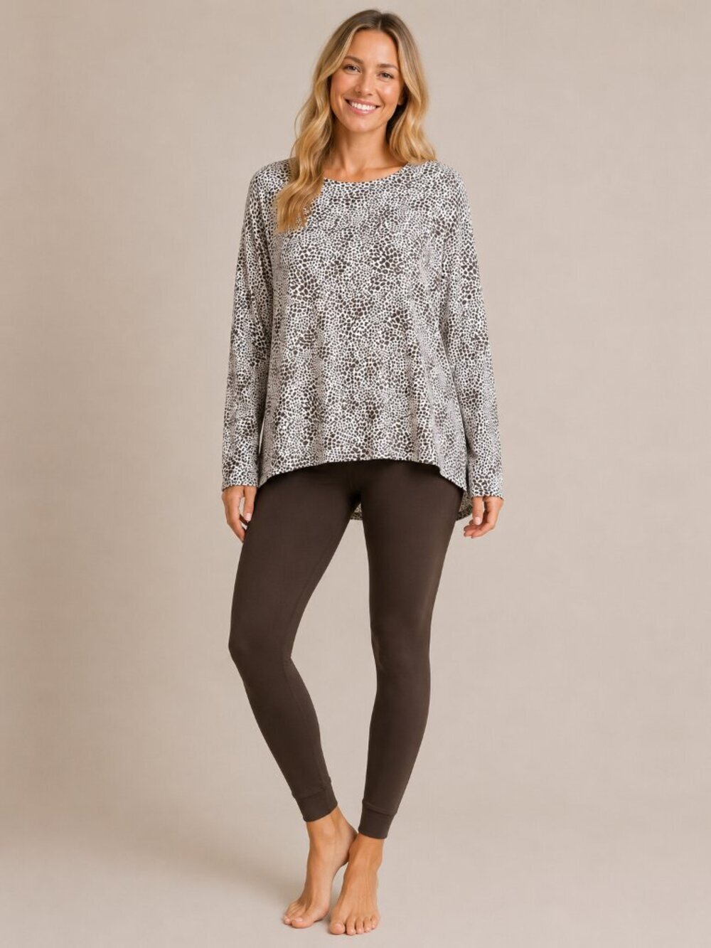 2/$30 Lands' End Leopard Print Long Sleeve Tee Olive Brown 1X #A2191